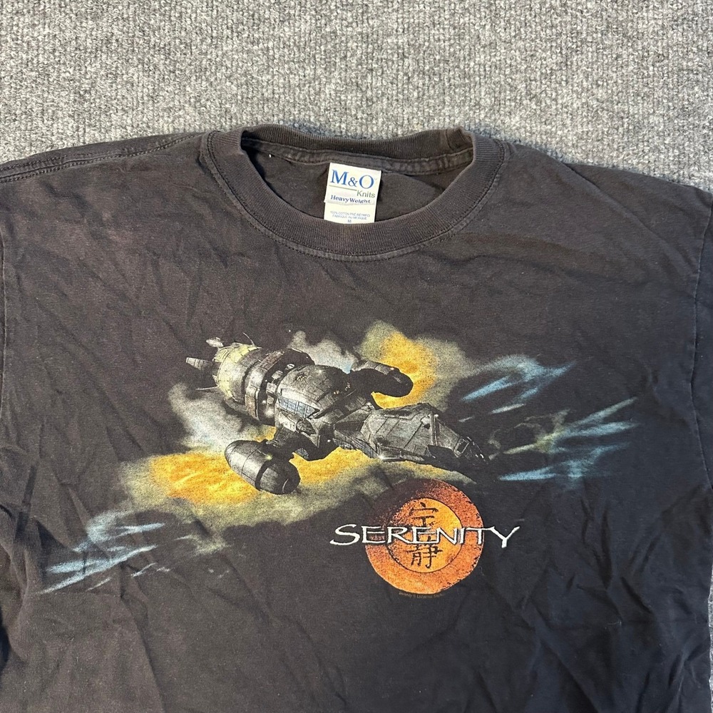M&O Serenity Graphic Tee Womens Size M Black Cropped Raw Hem Sci-Fi Movie Shirt